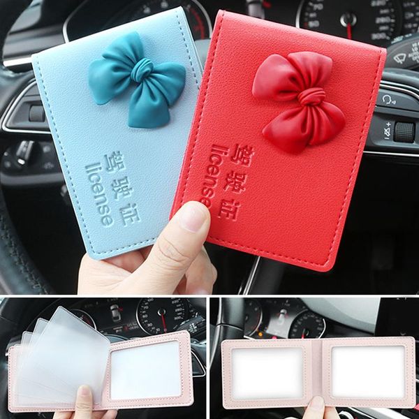 

card holders driver license holder cover cute bowknot for car driving documents business id protective case women wallet bag, Brown;gray