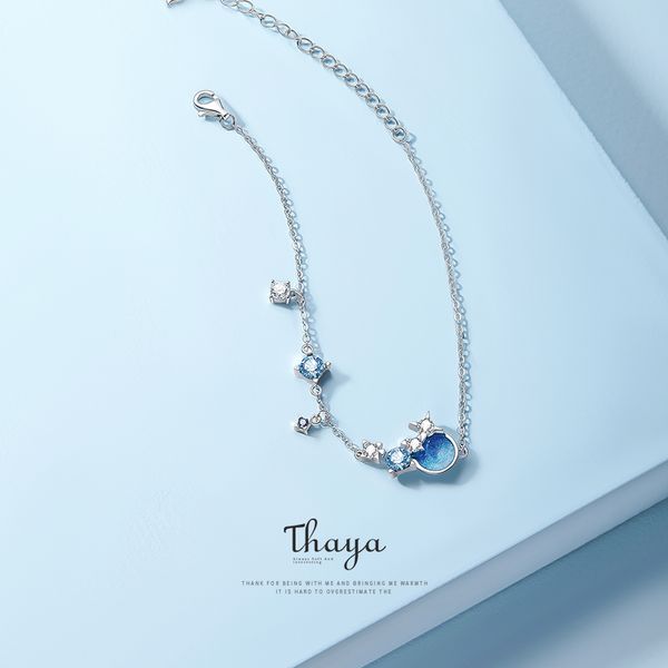 

thaya original design s925 silver nebule bracelet ladies twelve constellations drop oil fashion women link bracelet fine jewelry, Golden;silver