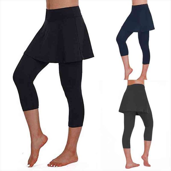 

40 casual skirt tennis womens legging pants sports fitness cropped culottes high waist hip lift trousers for female, Black