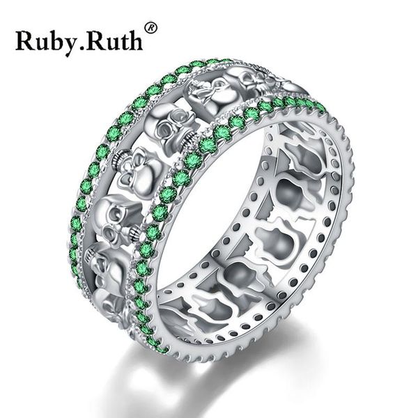 

skull ring women men punk style fashion charm black round cubic zirconia jewelry wedding valentine's day drop band rings, Silver