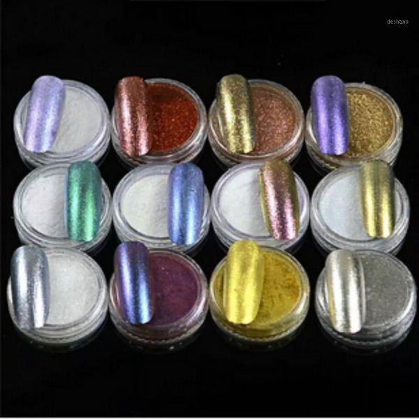 

nail glitter 12pcs/set shinning mirror effect + brush manicure chrome pigment glitters art decoration1, Silver;gold