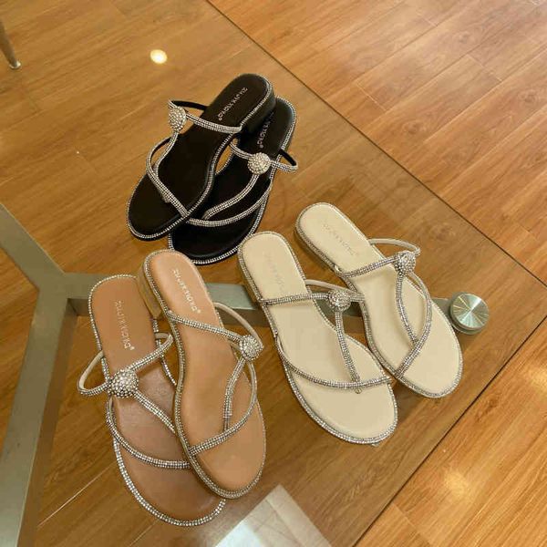 

summer fashion women slippers clip toe crystal sandals flats shoes black/white/beige beach shoes woman size 35-39 210513