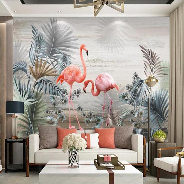 

wallpapers custom 3d mural wallpaper hand-painted nordic plant leaves flowers and birds tv background wall painting