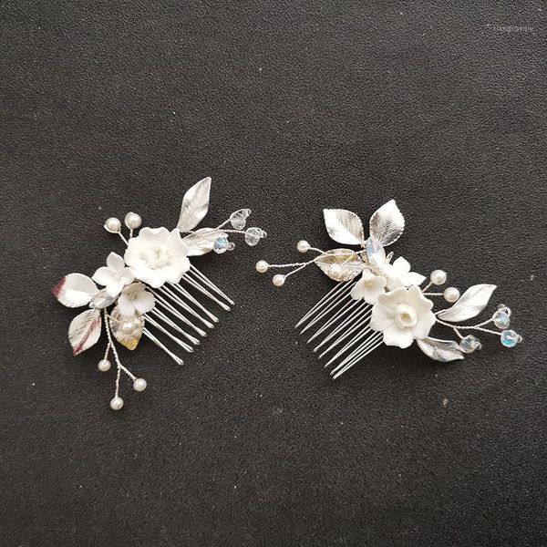 Handmade Ins Estilo Pérolas Ceram Flor Pente De Cabelo De Cabelo De Casamento Acessório Acessório Damas de Principais Mulheres Jóias Clipes Barrettes