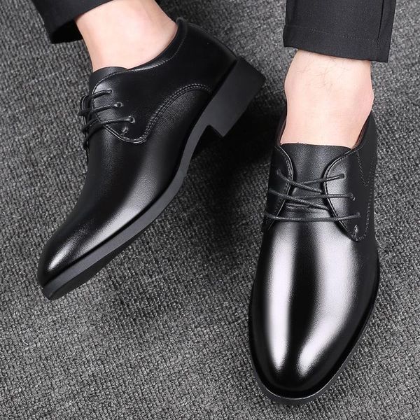 

dress shoes men wedding microfiber leather formal business pointed toe for man men's oxford flats 2021, Black