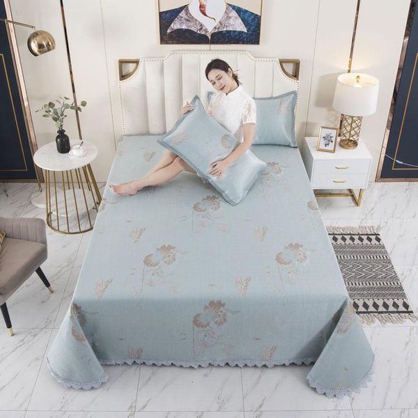 

sheets & sets 2021 printed summer cold mat with lace edge and ice silk seats for single double dormitory foldable bed sheet