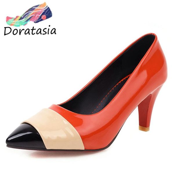

dress shoes doratasia bew classic office pointed toe pumps fashion mixed-color patent pu women high heels ol woman, Black