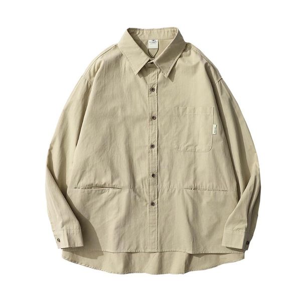 

men's casual shirts solid color long sleeved shirt mens autumn pocket streetwear loose lapel men, White;black