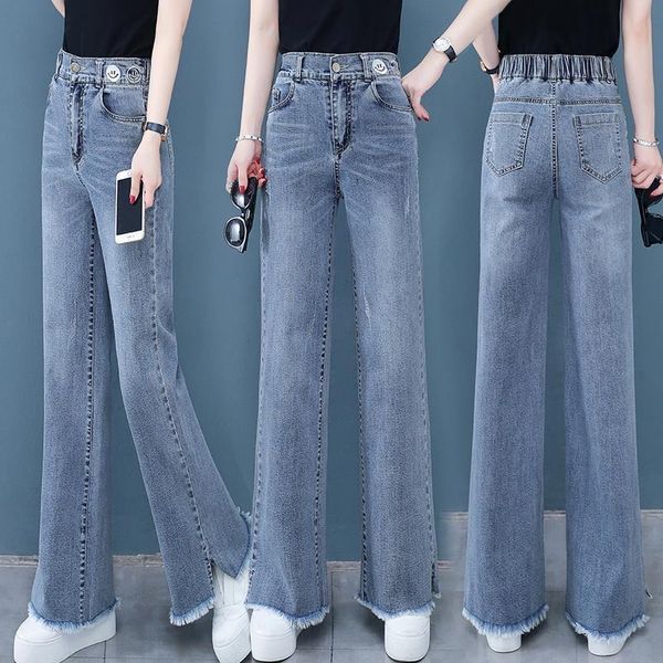 

wide leg spring and women jean high waist loose straight tube versatile show thin mops pants trend, Blue