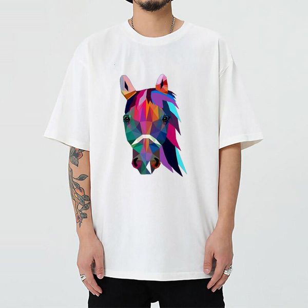 

men's t-shirts horse mounted print classic vintage japenese arrival of men white designer cotton graphic oversize alternative clothing, White;black