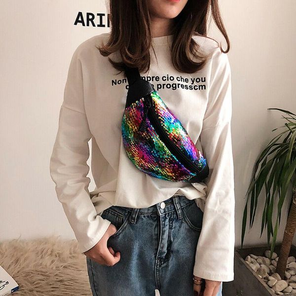 

women's sequins travel waist pack holiday money belt wallet mini bum bag pouch holographic fanny 2021 shoulder bags