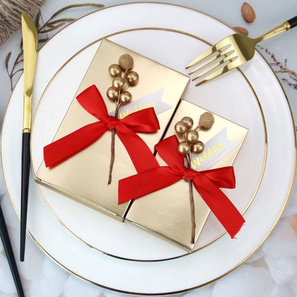 

gold gift box packaging bow candy bag diy wedding party favor kraft paper boxes wrap