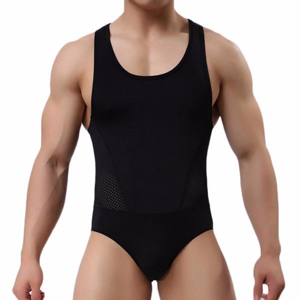 

men's body shapers mesh jumpsuit underwear sportswear singlet leotard nylons mens, Black;brown