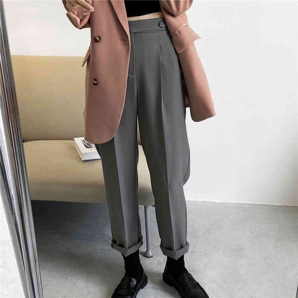 

women's pants & capris calÃ§a feminina de botÃ£o Ãºnico, irmÃ£ fara, primavera, , com elÃ¡stico, cintura alta, casual, harem, para escr, Black;white