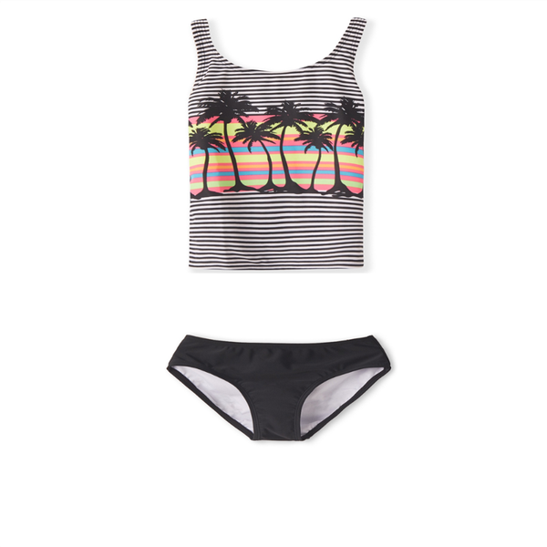 

one-piece suits girls two pieces swimsuit tankini set girl kids beach coconut tree print black and white striped vest style