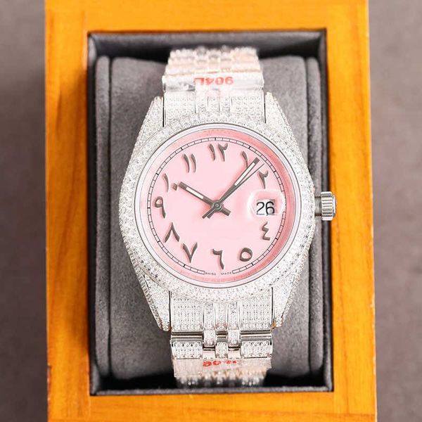 

41mm full mechanical diamond automatic mens watches watch diamonds bezel sapphire mirror fashion wristwatch for men wristwatches classic 06, Slivery;brown