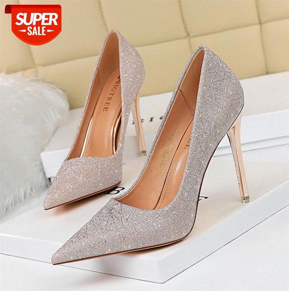 

1829-8 european and american style nightclub high-heeled shoes, metal shallow mouth pointed toe sparkling sequined cloth banquet #b24u