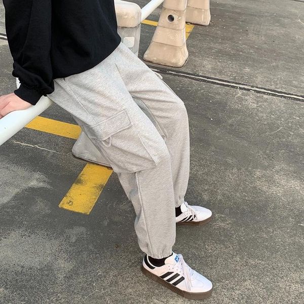 

men's pants mens jogger autumn 9 part sweatpants solid color side pockets men drawstring casual wear loose fit, Black