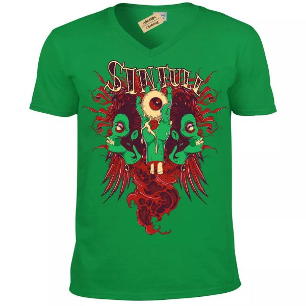 

Sinful Ojo Camiseta Hombre Cuello en V, White;black