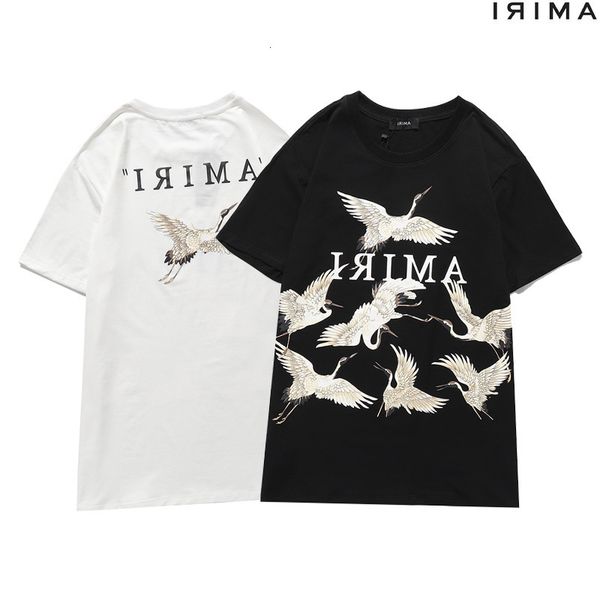 

correct version of street fashion brand am peace crane printed short sleeve t-shirt, White;black