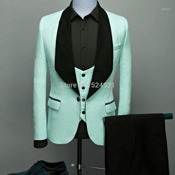 

men's suits & blazers men purple mint green and black groom tuxedos shawl satin lapel groomsmen wedding man ( jacket+pants+vest+tie ) c, White;black