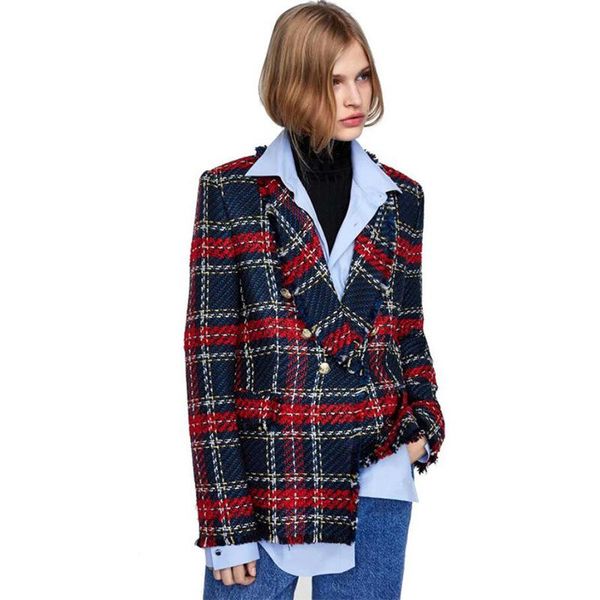 

women's suits & blazers 2021 autumn plaid blazer female vintage jacket sets, White;black