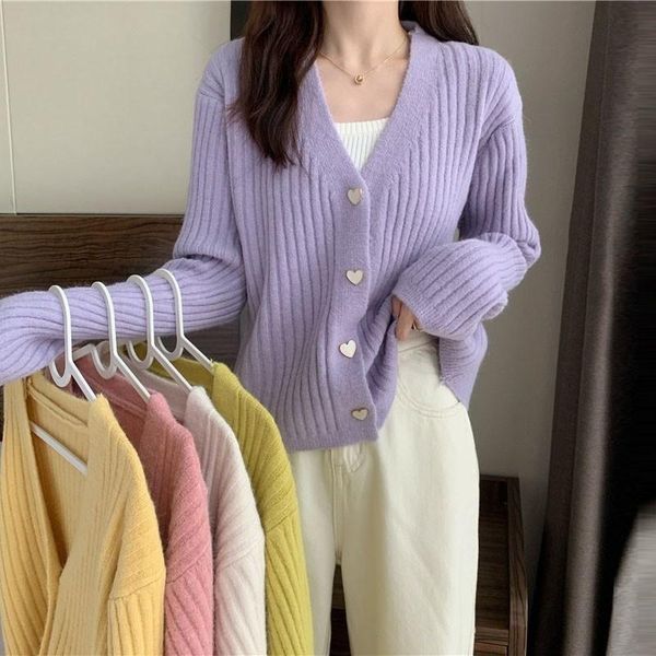 

women's knits & tees all-match sweater 2021 early autumn loose temperament gentle knitted cardigan short coat idle style, White