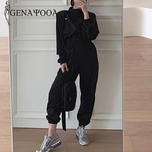 

genayooa streetwear set and pants tracksuit long sleeve women two piece outfits loose ladies jackets winter 210417, White
