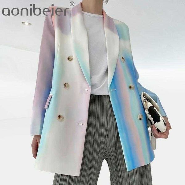 

double breast blazer fashion women full sleeve spring autumn elegant goddess fan casual style loose coat 210604, White;black