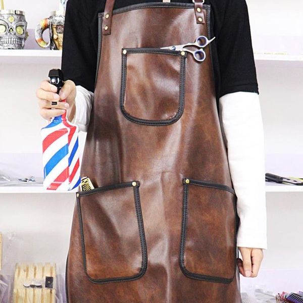 

aprons cross-back pu leather barber apron professional salon hairdresser