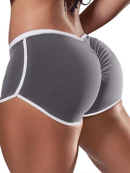 

gym clothing female plus size solid color polyester spandex low waist sports running tight hip shorts s9k1031, White;black