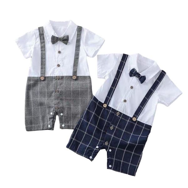

jumpsuits born baby boy rompers summer infant short sleeve jumpsuit clothes overalls outfit with bow tie toddler gentleman kid clothing, Blue