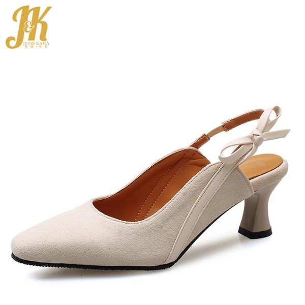 

dress shoes jk slingback women pumps square toe footwear thick high heels female party flock woman spring 2021 plus size 46, Black