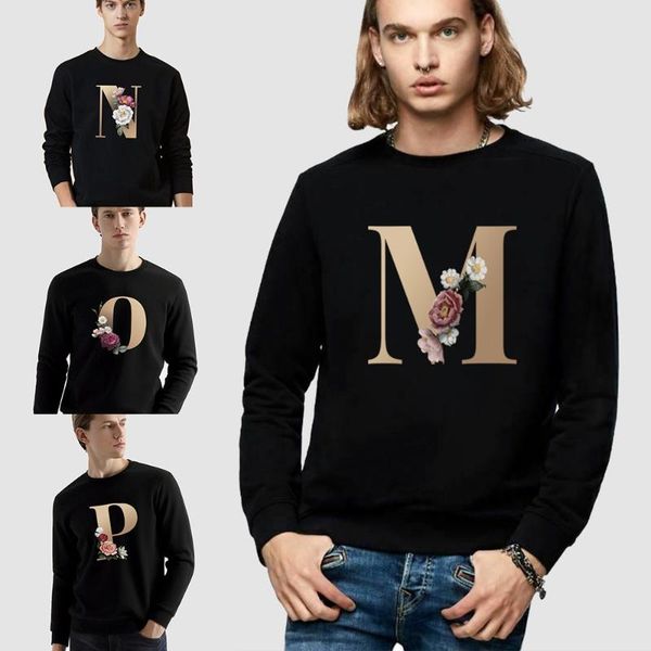 

men's hoodies & sweatshirts long-sleeved sweatshirt pullover 26 initial name letter pattern printing series o-neck casual commuter warm, Black