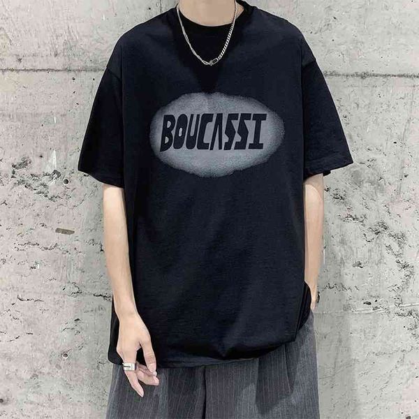 

summer short t-shirt men's letter printing loose round neck trend casual simple half sleeve, White;black