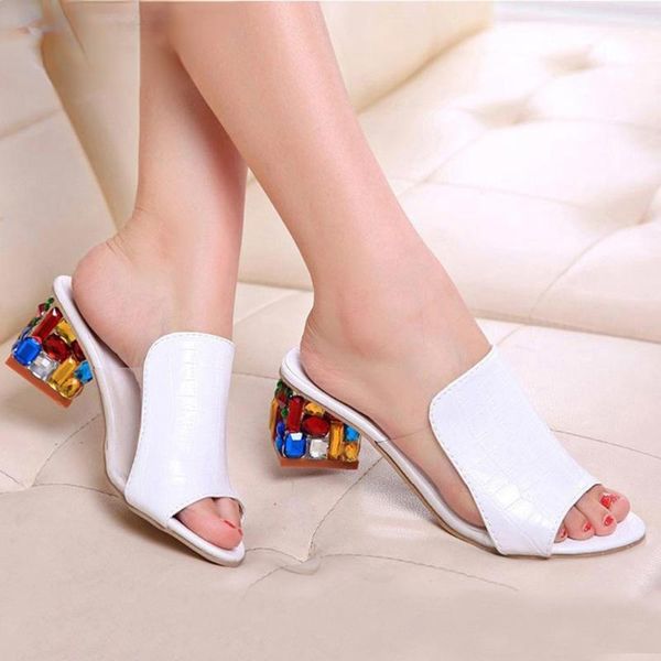 

dress shoes 2021 brand big size 41 elegant crystals chunky heels summer women's woman sandals leisure women slippers, Black