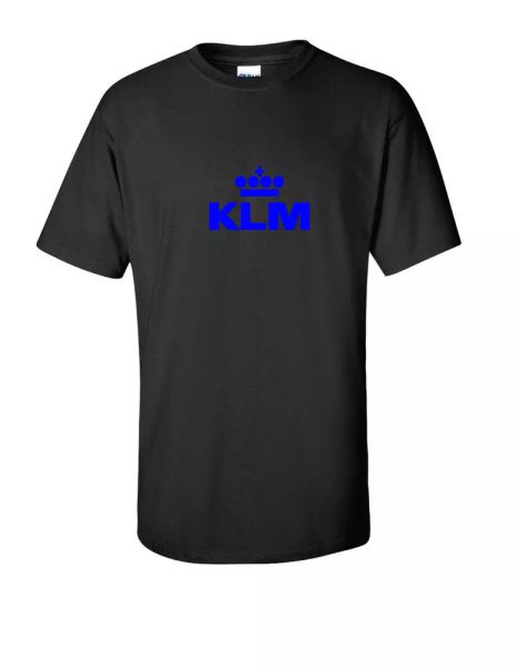 

klm blue retro logo shirt dutch royal airline aviation black t-shirt, White;black