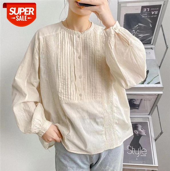 

li zhiqi shirt female spring japanese palace embroidery lace babydoll loose pullover pleated long-sleeved #hm9z, Black;gray