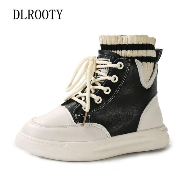 

children boots leather shoes boy girl autumn spring flat baby kid outdoor fashion ankle non-slip lace up sneakers, Black;grey
