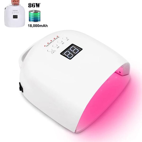 

nail dryers 86w 18000mah red light rechargeable led lamp wireless gel polish dryer uv curing manicure lamps cordless