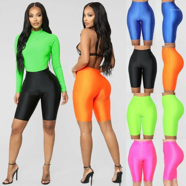 

yoga outfit ladies womens elasticity shorts cycling dancing neon super stretch shiny high waist workout out fitness leggings