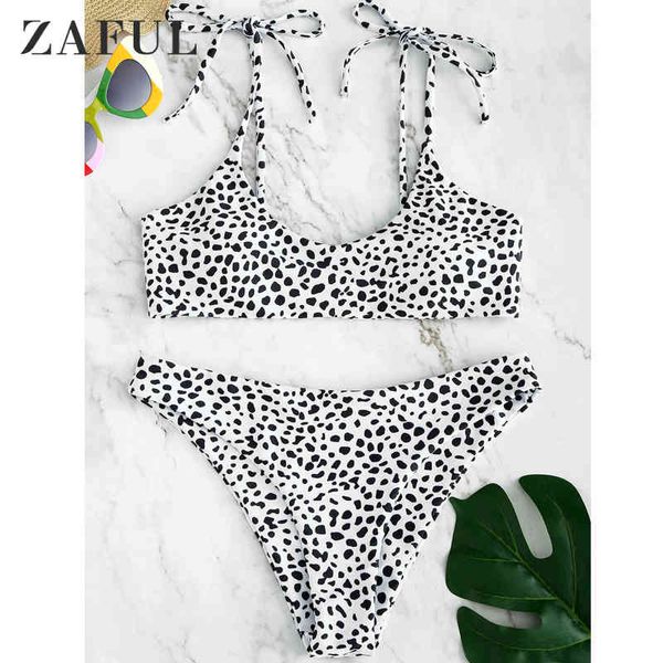 Zaful Напечатанный галстук Bralette Bikini Set Leopard Spaghetti Relds Купальники Мягкие женщины Купальник Купальный костюм 2020 x0522