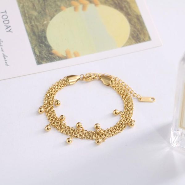 

link, chain titanium steel 2021 fashion upscale jewelry minimalism casual 4 layer beaded charm bracelets bangles for women, Black