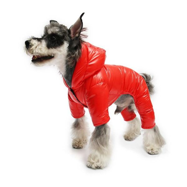 

dog clothes hooded four-legged warm down jacket red pet apparel