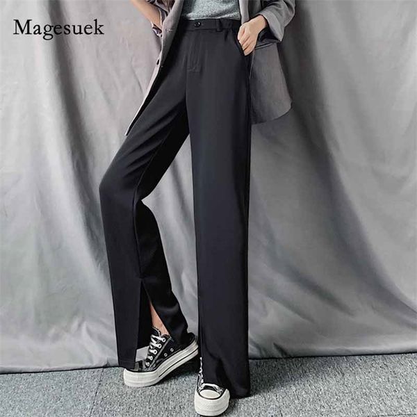 

spring and autumn high waist drape floor trousers straight suit women's with split hem loose solid 10998 210518, Black;white