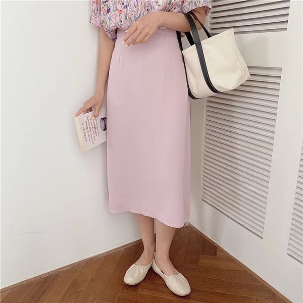 

women stylish chic all match slender solid streetwear plus office lady brief a-line high waist sweet skirts 8 colors 210421, Black