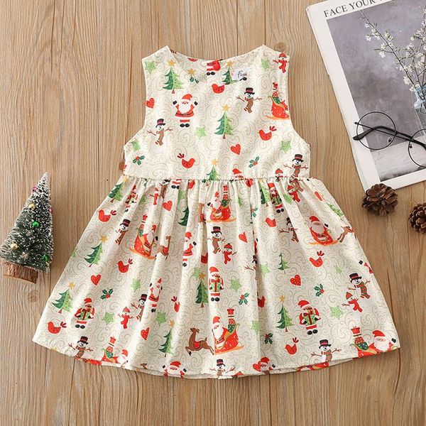 

girl's dresses summer dress toddler baby girls christmas sleeveless santa claus deer princess children clothing vestidos, Red;yellow