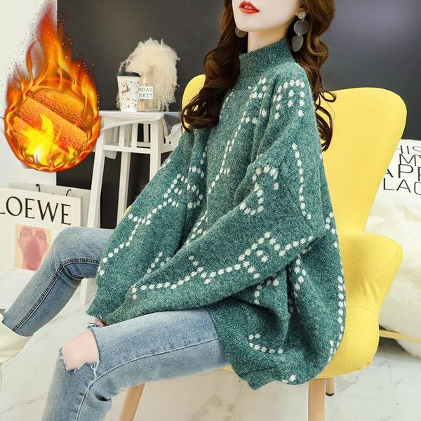 

women's sweaters autumn winter velvet/no velvet thickened half turtleneck sweater women lazy casual loose japanese korean fashion knit, White;black