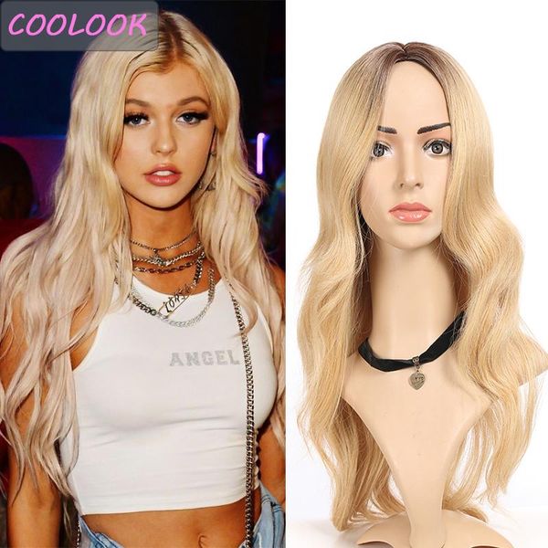 

synthetic wigs 613 blonde body wave for women 18'' honey water wig middle part ombre wavy lolita peruca cosplay, Black