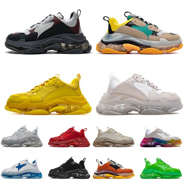 

triple s clear sole trainers men womens casual dad shoes paris 17fw luxurys designers shoe fashion crystal bottoms outdoor sports sneakers s, Black